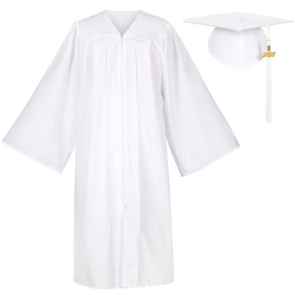 Unisex Matte Graduation Gown and Cap Set with Tassel White