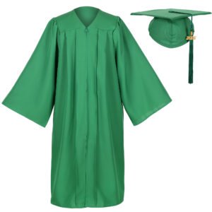Unisex Matte Graduation Gown and Cap Set with Tassel Emerald Green