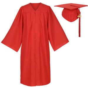 Unisex Matte Graduation Gown and Cap Set with Tassel Red