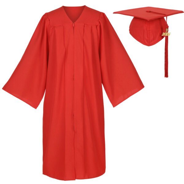 Unisex Matte Graduation Gown and Cap Set with Tassel Red