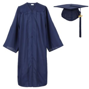 Unisex Matte Graduation Gown and Cap Set with Tassel Navy Blue