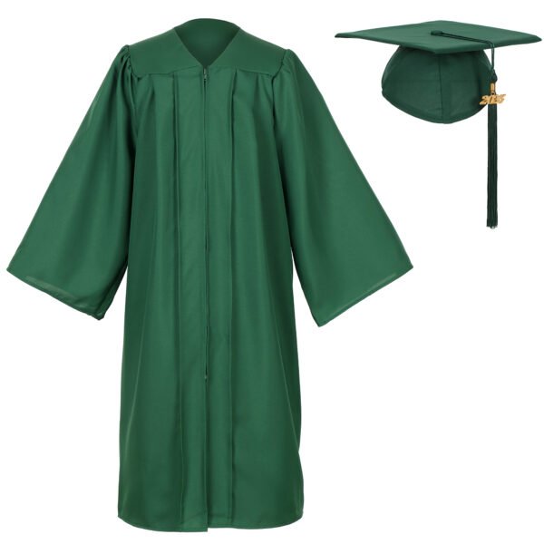 Unisex Matte Graduation Gown and Cap Set with Tassel Forest Green