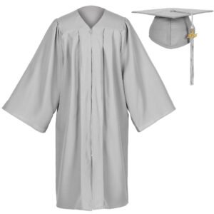 Unisex Matte Graduation Gown and Cap Set with Tassel Gray