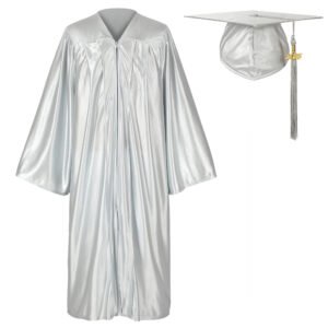 Unisex Shiny Graduation Gown and Cap Set with Tassel Gray