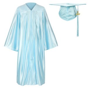 Unisex Shiny Graduation Gown and Cap Set with Tassel Sky Blue