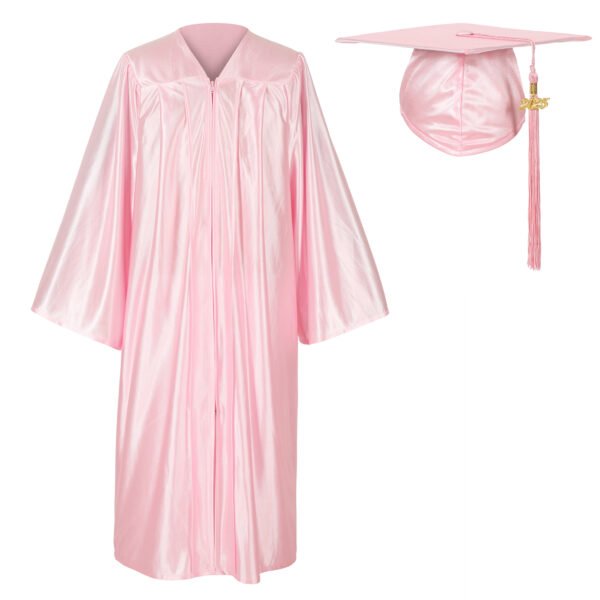 Unisex Shiny Graduation Gown and Cap Set with Tassel Pink