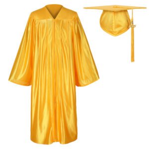 Unisex Shiny Graduation Gown and Cap Set with Tassel Gold