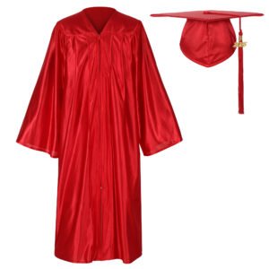 Unisex Shiny Graduation Gown and Cap Set with Tassel Red