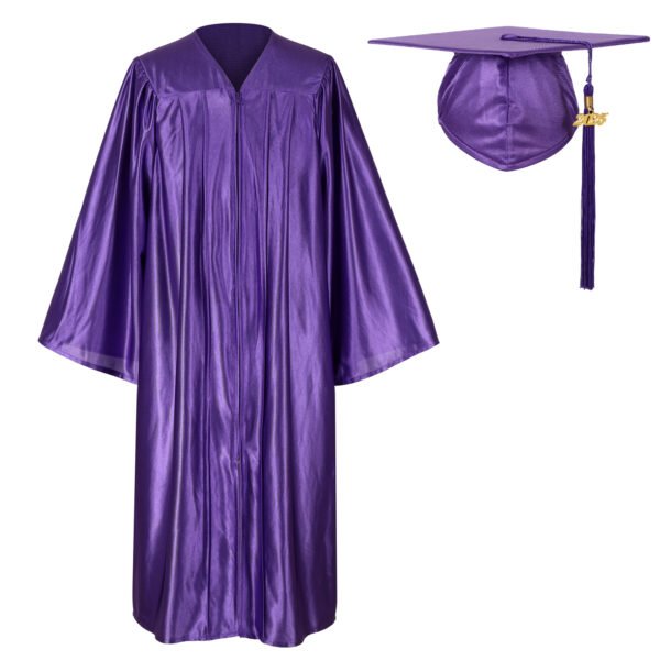 Unisex Shiny Graduation Gown and Cap Set with Tassel Purple
