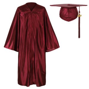 Unisex Shiny Graduation Gown and Cap Set with Tassel Maroon