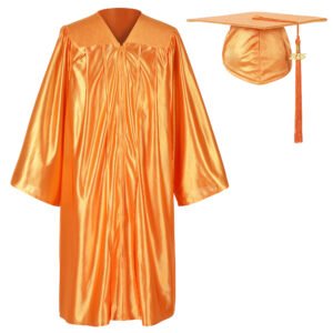 Unisex Shiny Graduation Gown and Cap Set with Tassel Orange