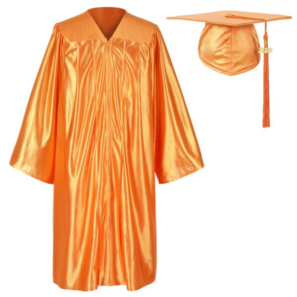 Unisex Shiny Graduation Gown and Cap Set with Tassel Orange