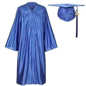 Unisex Shiny Graduation Gown and Cap Set with Tassel Royal Blue