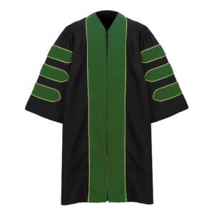 Gradwow Doctoral Graduation Gown Velvet with Gold Piping Emerald Green