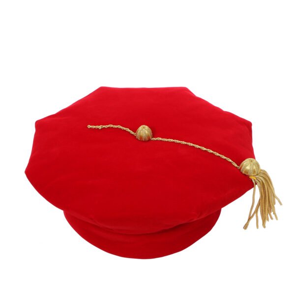 Doctoral Graduation Tam 8-Sided Velvet with Gold Bullion Tassel Red