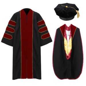 Gradwow Unisex Deluxe Doctoral Graduation Gown Hood&Tam Package Maroon