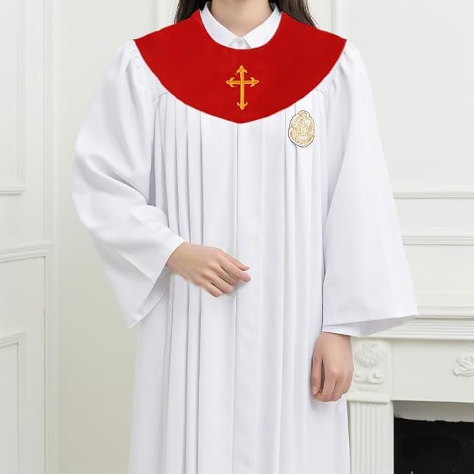 Unisex V-Shape Church Choir Stole with Embroidered Cross Solid Color - Image 4