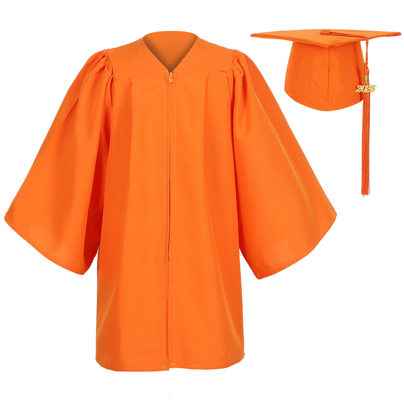 Matte Kindergarten Preschool Graduation Gown and Cap Set with Year Tassel Orange