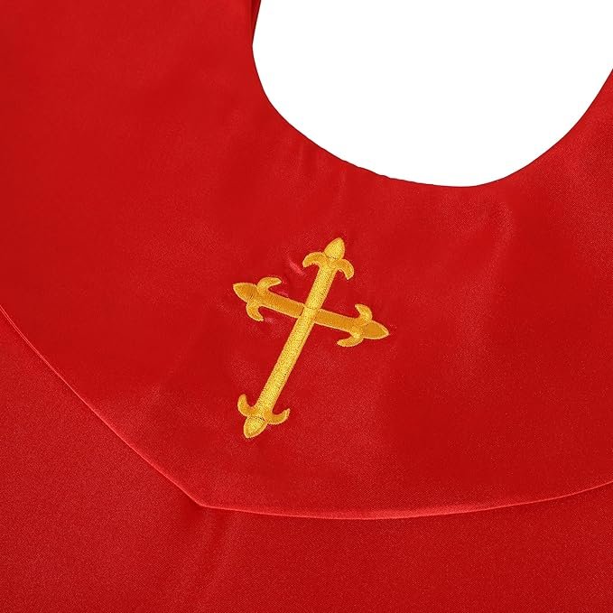 Unisex V-Shape Church Choir Stole with Embroidered Cross Solid Color - Image 2