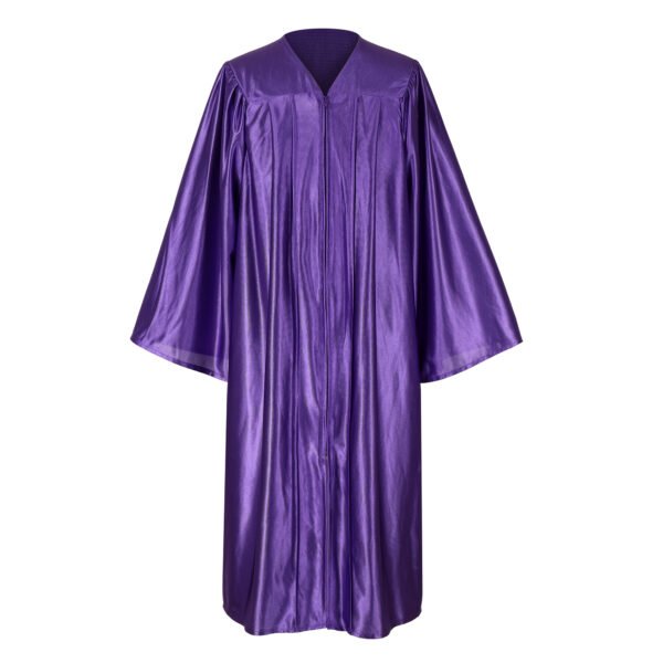 Unisex Shiny Graduation Gown and Cap Set with Tassel Purple - Image 2