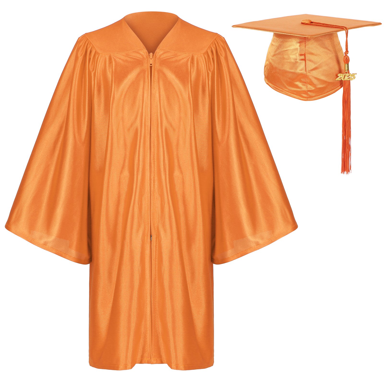 Shiny Preschool Kindergarten Graduation Cap Gown with Year Tassel Package Orange