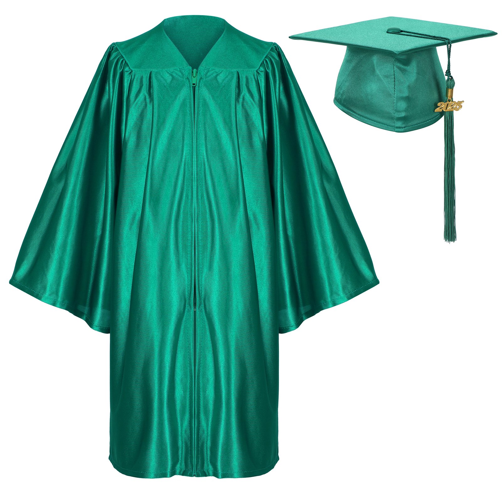 Shiny Preschool Kindergarten Graduation Cap Gown with Year Tassel Package Emerald Green