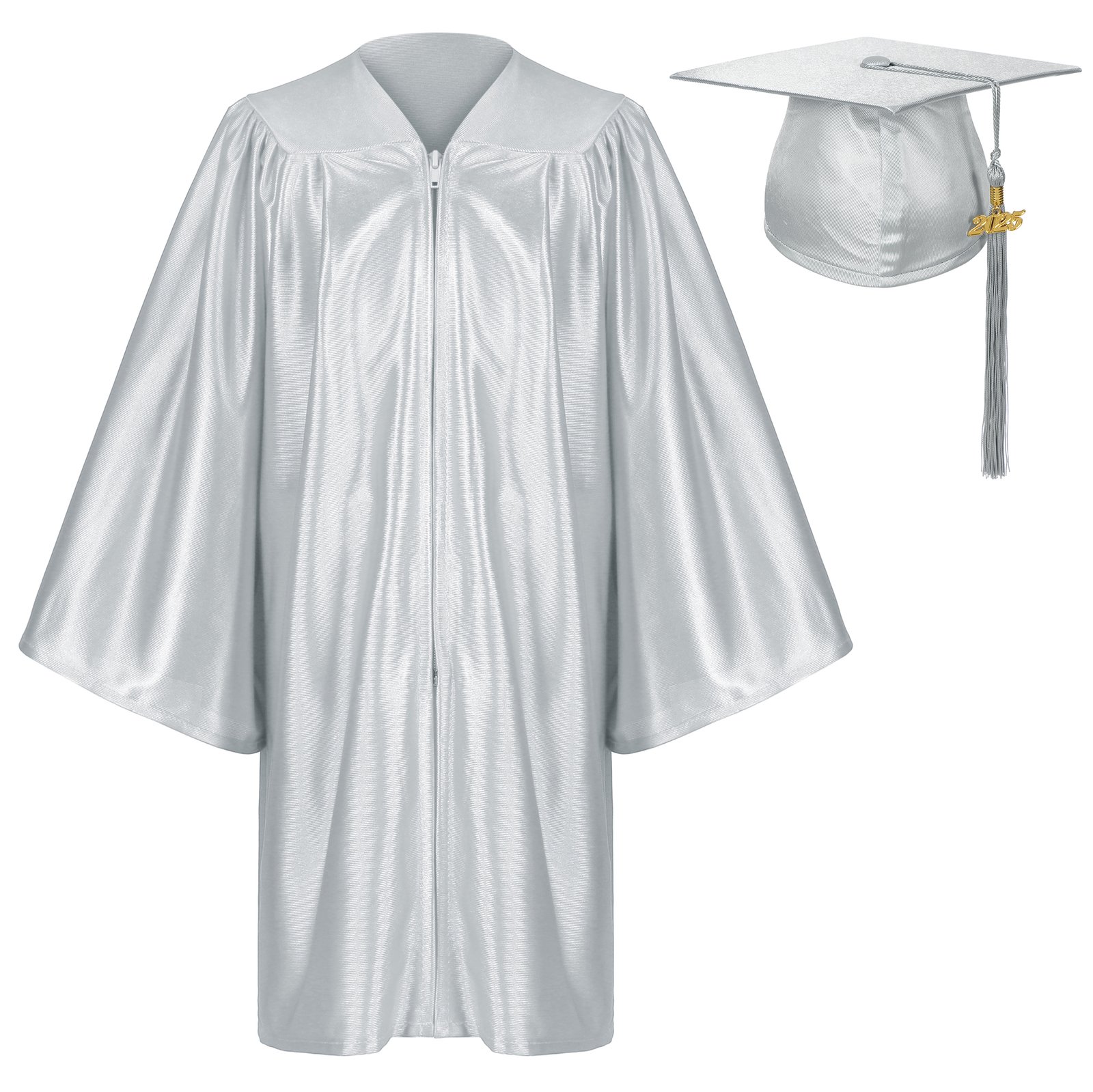 Shiny Preschool Kindergarten Graduation Cap Gown with Year Tassel Package Gray