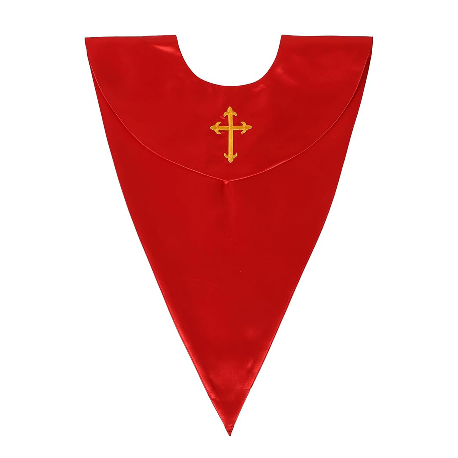 Unisex V-Shape Church Choir Stole with Embroidered Cross Solid Color